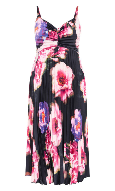 Ariana Pleat Print Maxi Dress - black