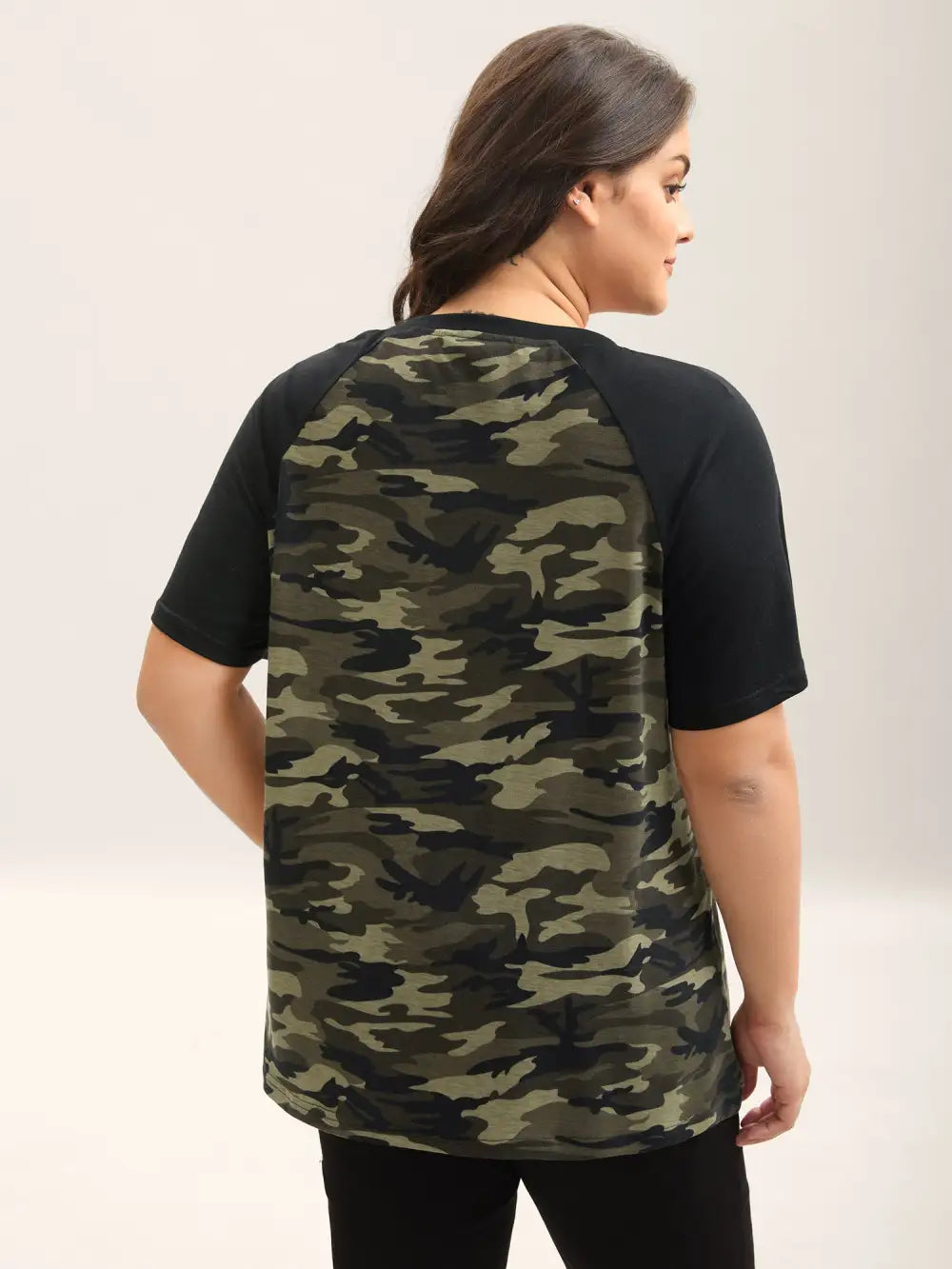 Camouflage Print Raglan Sleeve T-Shirt