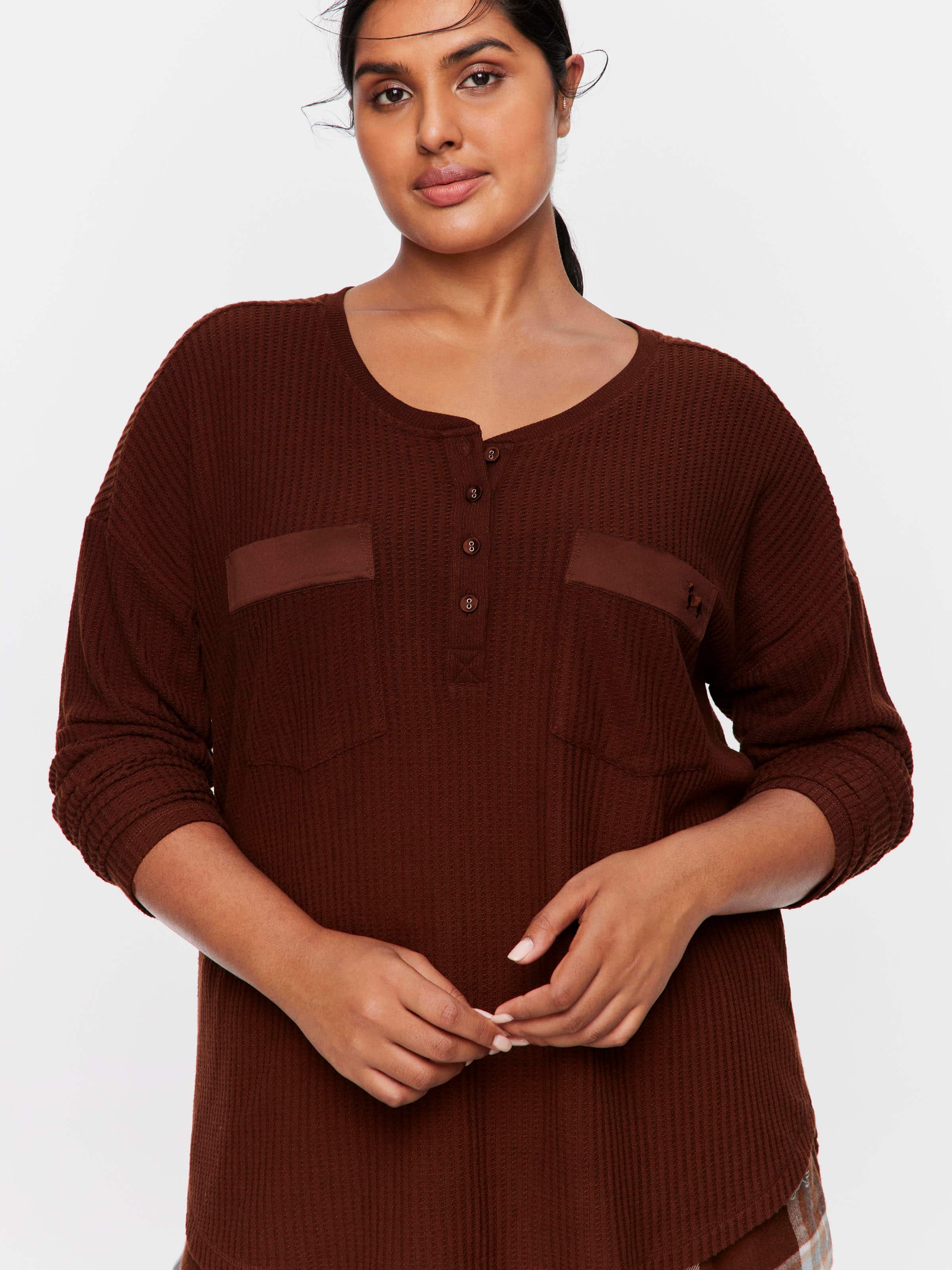 P.A. Plus Choc Waffle Henley Top