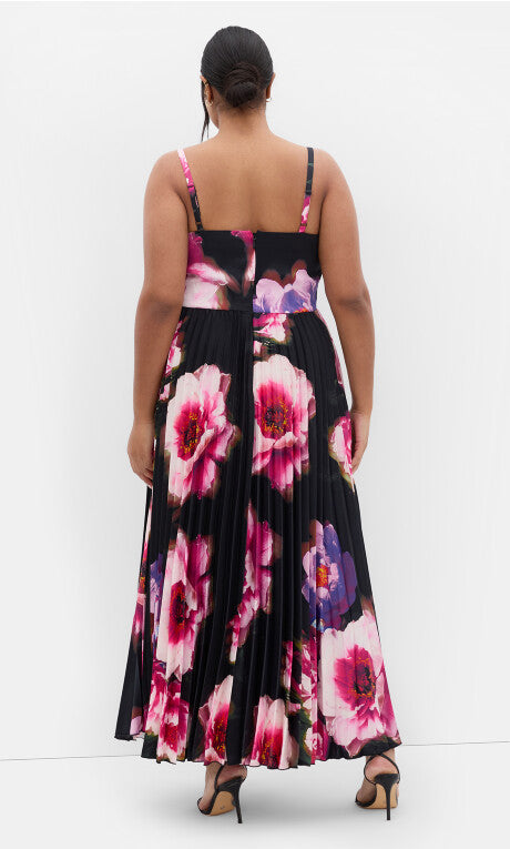 Ariana Pleat Print Maxi Dress - black