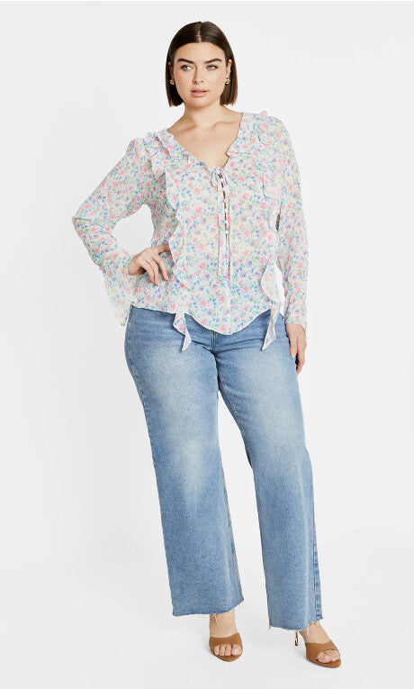 Lidia Ruffle Print Top - teal