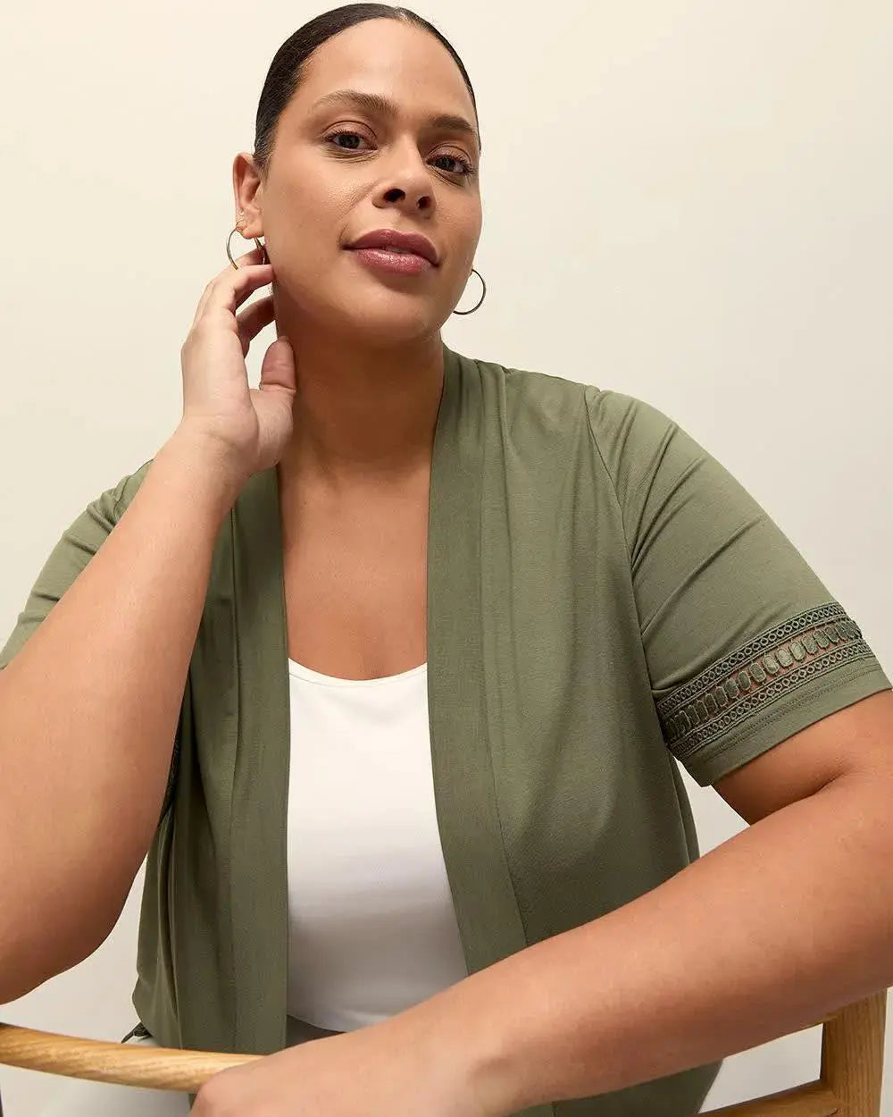 Short-Sleeve Cardigan with Decorative Trim