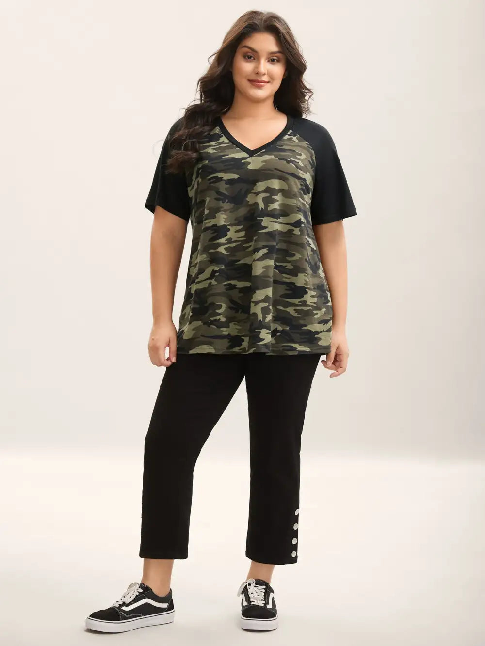 Camouflage Print Raglan Sleeve T-Shirt