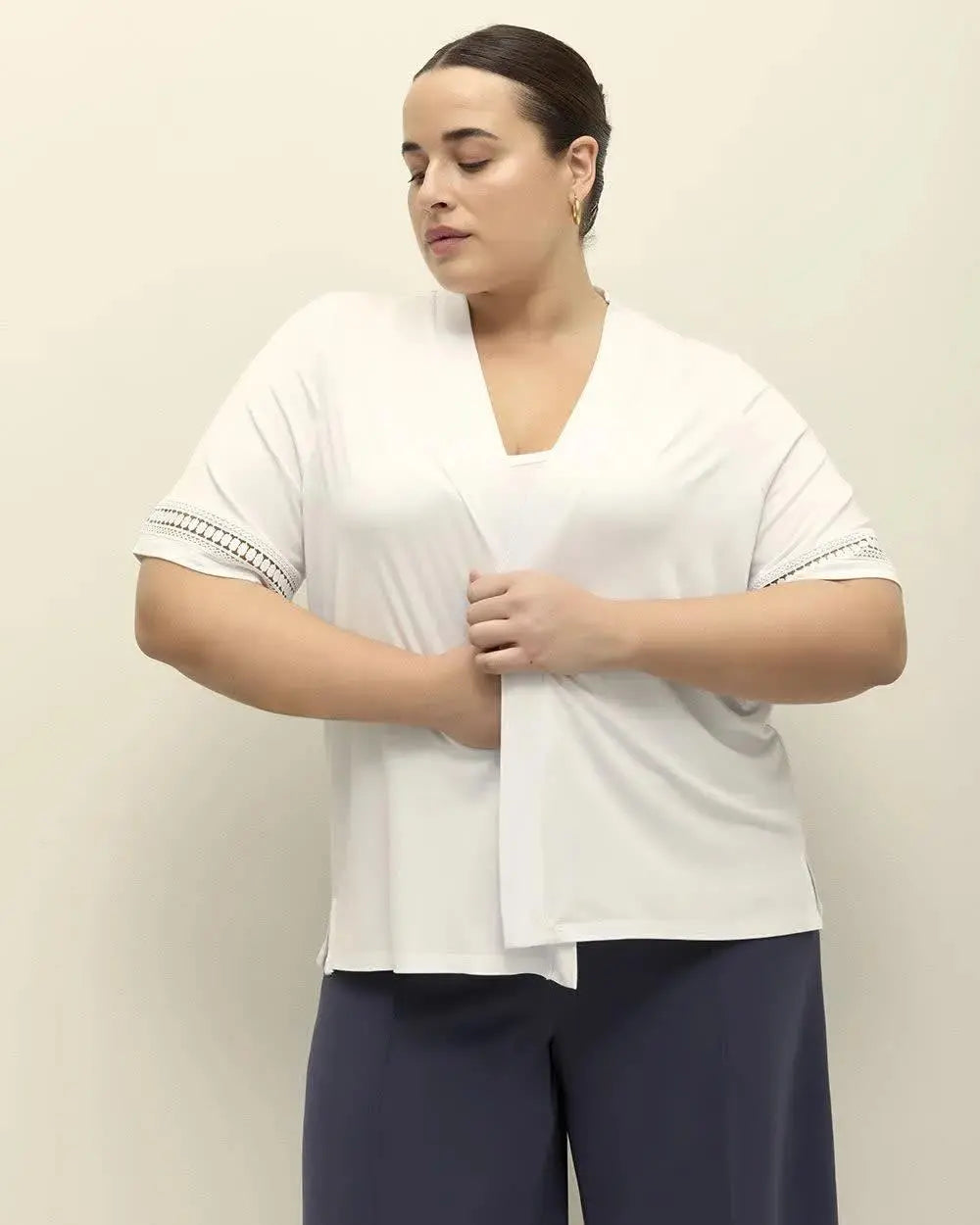 Short-Sleeve Cardigan with Decorative Trim