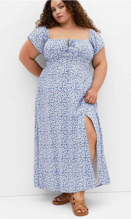 Abbie Print Maxi Dress - white