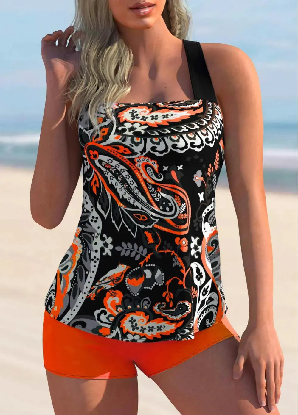Paisley Print Plus Size Spaghetti Strap Tankini Set