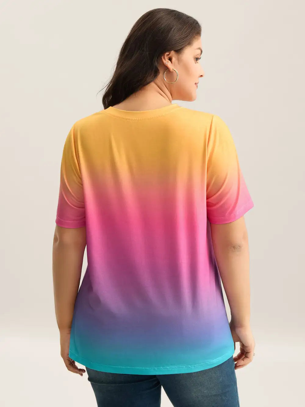 Ombre Gradient Crew Neck Curvy T-Shirt
