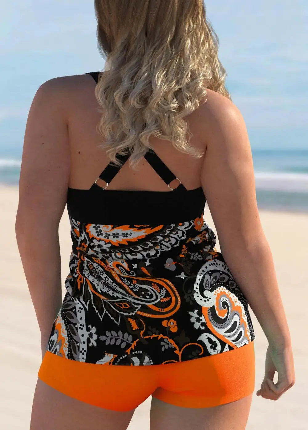 Paisley Print Plus Size Spaghetti Strap Tankini Set