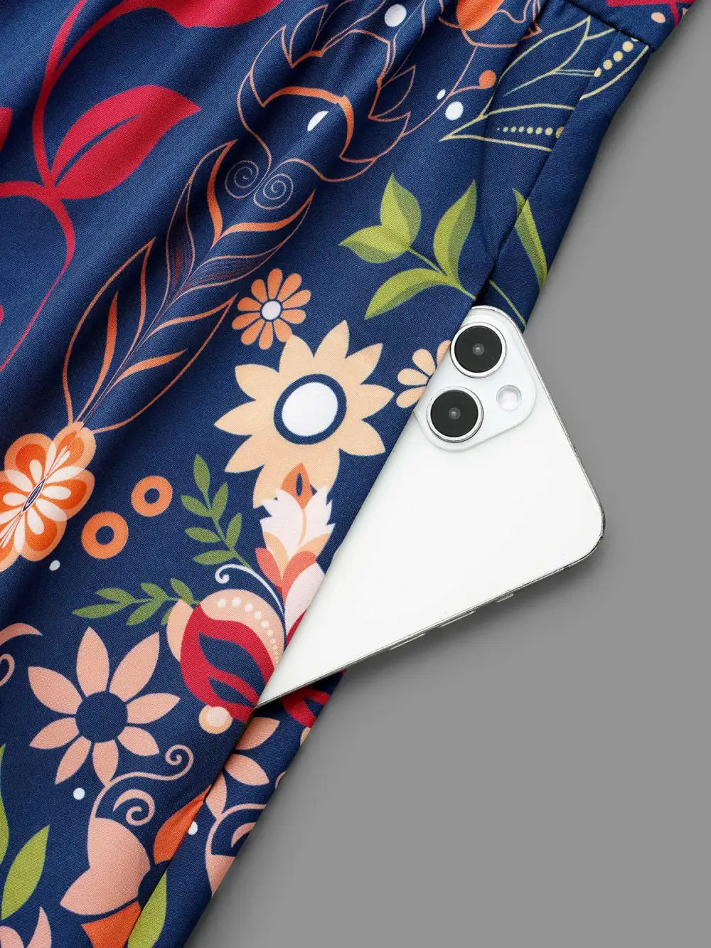 Boho Print V-Neck Pockets Midi Dress