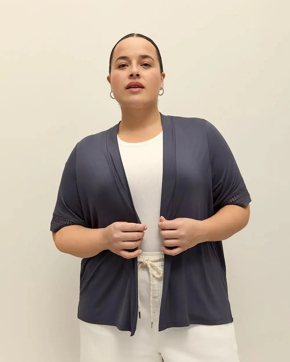 Short-Sleeve Cardigan with Decorative Trim