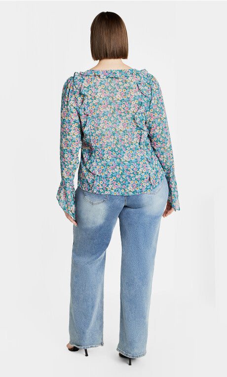 Lidia Ruffle Print Top - teal