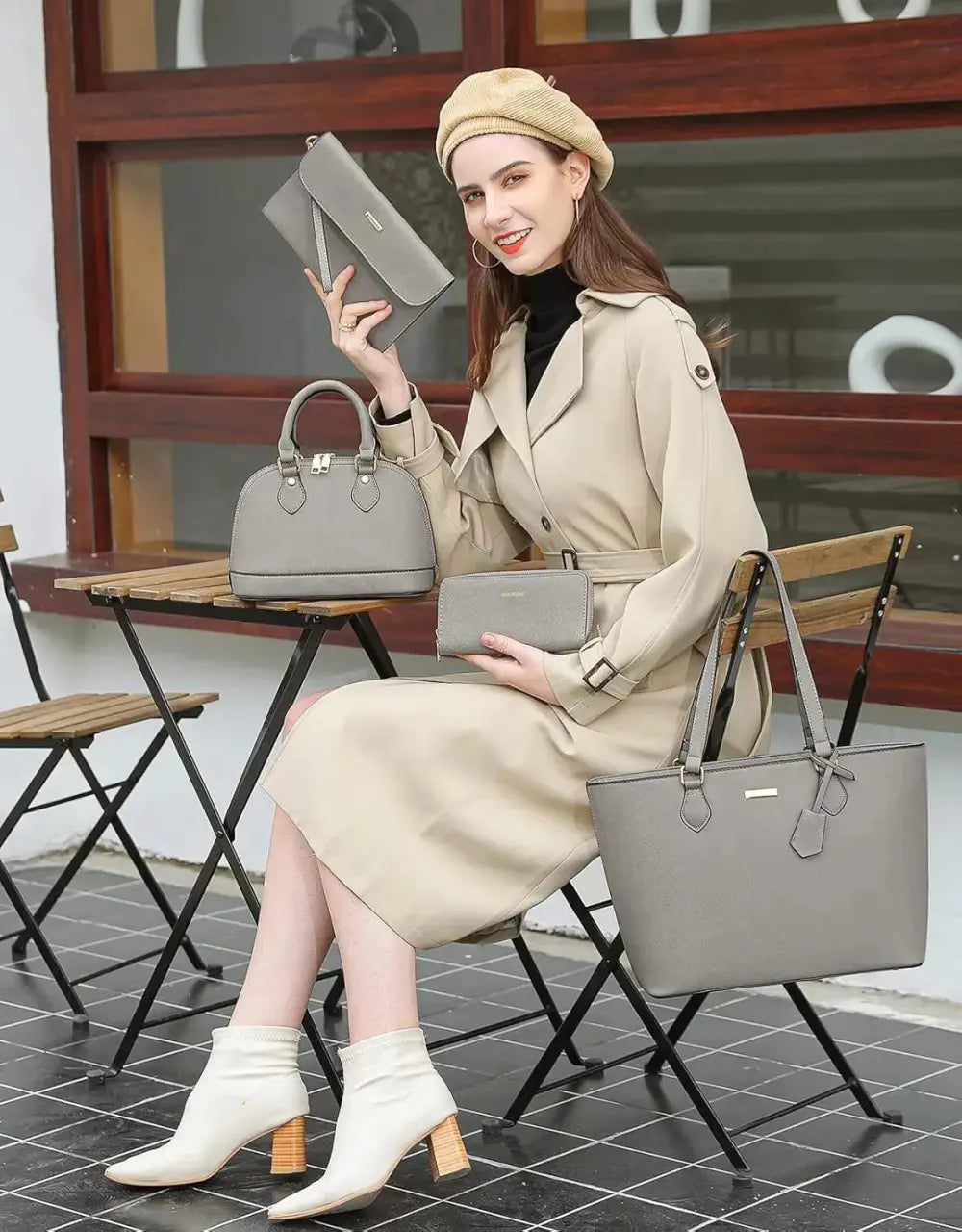 4PCS Women Fashion Handbags Purses Wallet Tote Shoulder Bags