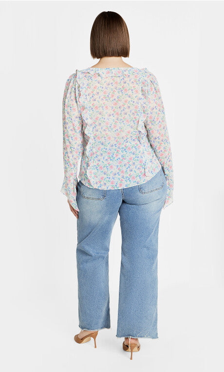 Lidia Ruffle Print Top - teal