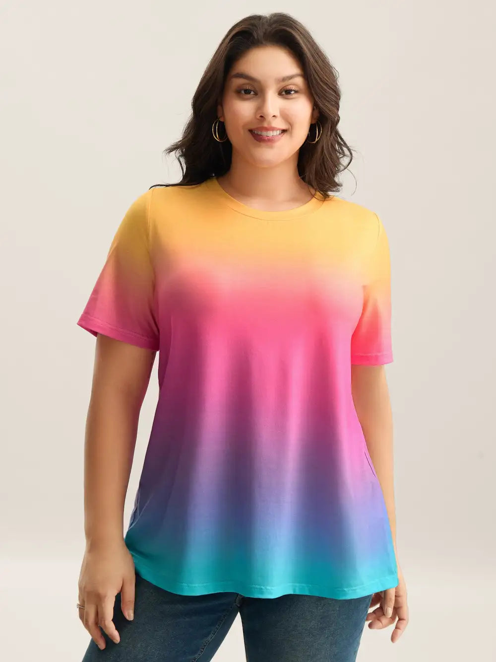 Ombre Gradient Crew Neck Curvy T-Shirt