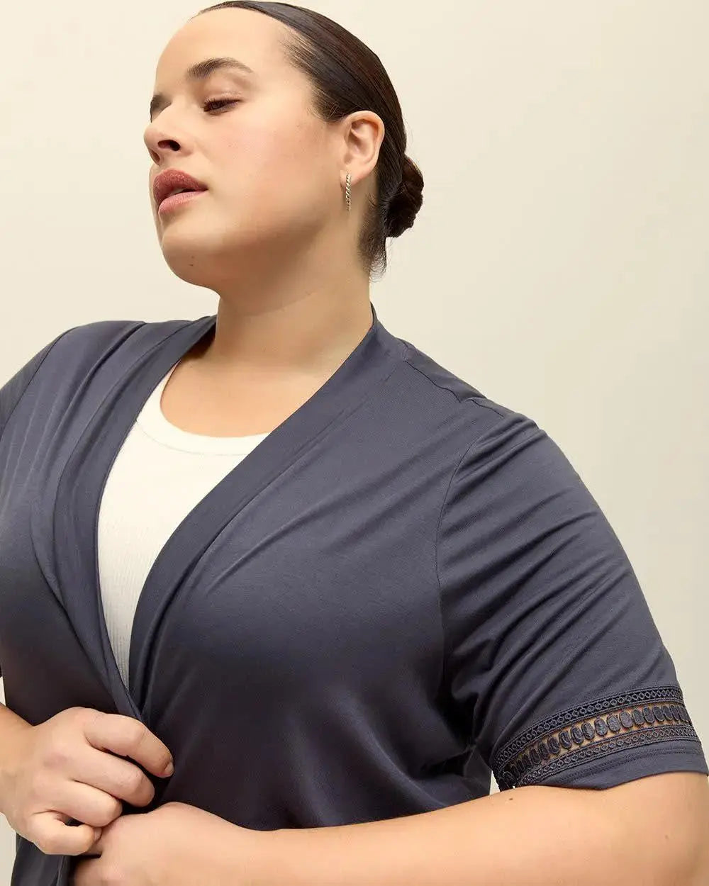 Short-Sleeve Cardigan with Decorative Trim