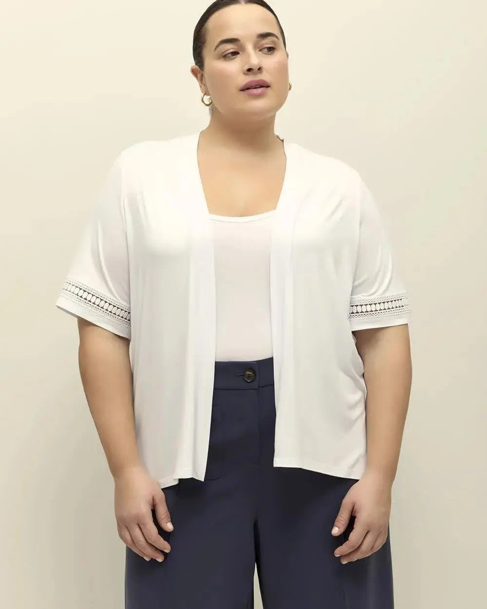 Short-Sleeve Cardigan with Decorative Trim