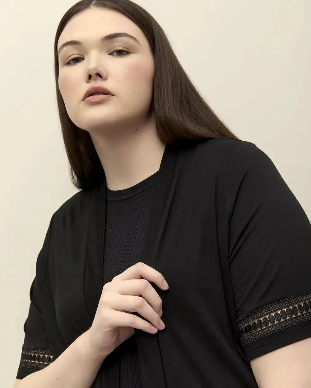 Short-Sleeve Cardigan with Decorative Trim