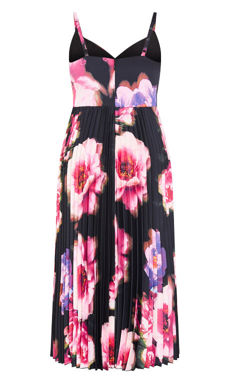 Ariana Pleat Print Maxi Dress - black