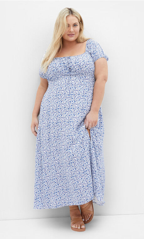 Abbie Print Maxi Dress - white