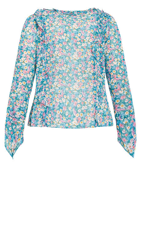 Lidia Ruffle Print Top - teal