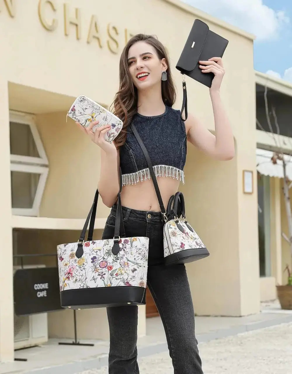 4PCS Women Fashion Handbags Purses Wallet Tote Shoulder Bags