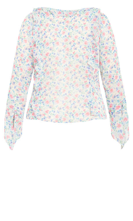 Lidia Ruffle Print Top - teal