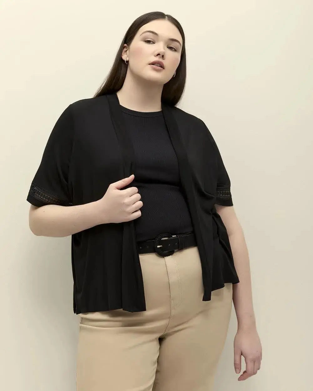 Short-Sleeve Cardigan with Decorative Trim