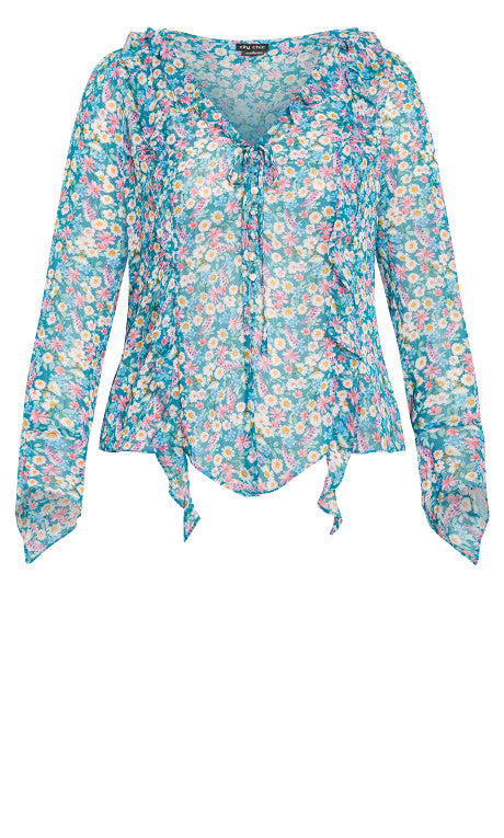 Lidia Ruffle Print Top - teal